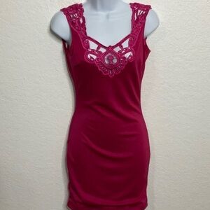 106- One Rad Girl NWT Pink Mini Dress with Lacey Front & Low Back. Size Small.